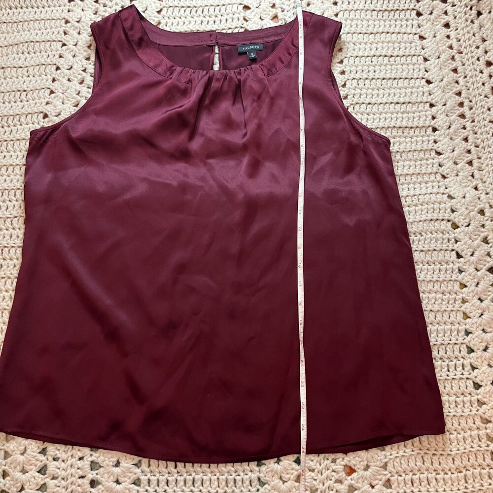 Talbots 100% Silk Gathered Neck Sleeveless Shell Burgandy Size 12 - Picture 7 of 7
